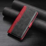 For iPhone X / XS Retro Texture Contrast Color Side Buckle Horizontal Flip Leather Case with Holder & Card Slots & Wallet(Red)