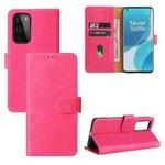 For OnePlus 9 Solid Color Skin Feel Magnetic Buckle Horizontal Flip Calf Texture PU Leather Case with Holder & Card Slots & Wallet(Rose Red)