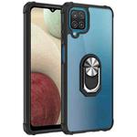 For Samsung Galaxy A12 Shockproof Transparent TPU + Acrylic Protective Case with Ring Holder(Black and Silver)