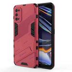 For OPPO Realme 7 Pro Punk Armor 2 in 1 PC + TPU Shockproof Case with Invisible Holder(Light Red)