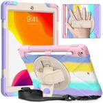 Shockproof Colorful Silicone + PC Protective Case with Holder & Shoulder Strap & Hand Strap For iPad 10.2 (2020)(Pink)