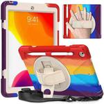 Shockproof Colorful Silicone + PC Protective Case with Holder & Shoulder Strap & Hand Strap For iPad 10.2 (2020)(Red)