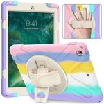 Shockproof Colorful Silicone + PC Protective Case with Holder & Shoulder Strap & Hand Strap For iPad 9.7 (2018)(Pink)
