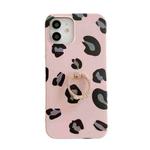 For iPhone 11 Pro Max Leopard Texture with Ring Metal Rhinestone Bracket Mobile Phone Protective Case (Pink)