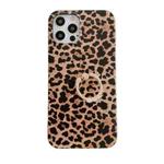 For iPhone 11 Pro Max Leopard Texture with Ring Metal Rhinestone Bracket Mobile Phone Protective Case (Brown)