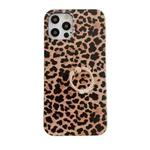 Leopard Texture with Ring Metal Rhinestone Bracket Mobile Phone Protective Case For iPhone 12 / 12 Pro(Brown)