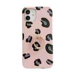 Leopard Texture with Ring Metal Rhinestone Bracket Mobile Phone Protective Case For iPhone 12 Pro Max(Pink)