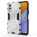 Punk Armor 2 in 1 PC + TPU Shockproof Case with Invisible Holder For vivo Y51(2020 Indian Version)(Silver)