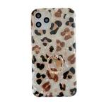 For iPhone 11 Pro Max Glossy Leopard Pattern Shockproof TPU Case with Diamond Ring Holder (White)