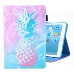 For iPad 10.2 2021 / 2020 / 2019 Coloured Drawing Pattern Horizontal Flip Leather Case with Holder & Card Slots & Photo Frame(Blue Pink Pineapple)