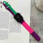 Silicone Color Matching Watch Band For Apple Watch Series 7 45mm / 6 & SE & 5 & 4 44mm / 3 & 2 & 1 42mm(Purple + Light Green + Rose Red)