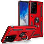 For Samsung Galaxy S21 Ultra 5G Shockproof TPU + PC Protective Case with 360 Degree Rotating Holder(Red)
