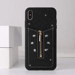 For iPhone XS / X Starry Sky Star Zipper Protective Case with Card Slot(Black)