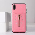 For iPhone XS / X Starry Sky Star Zipper Protective Case with Card Slot(Pink)