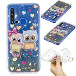 For Huawei Nova 5i Cartoon Pattern Gold Foil Style Dropping Glue TPU Soft Protective Case(Owl)