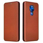 For Motorola Moto G Play (2021) Carbon Fiber Texture Horizontal Flip TPU + PC + PU Leather Case with Card Slot(Brown)