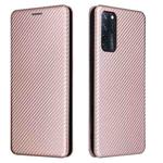 For ZTE Axon 20 5G / 4G Carbon Fiber Texture Horizontal Flip TPU + PC + PU Leather Case with Card Slot(Pink)