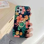 For iPhone 12 mini Retro Flower Pattern Shockproof Case with Ring Holder (Pink)