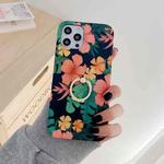 Retro Flower Pattern Shockproof Case with Ring Holder For iPhone 12 / 12 Pro(Pink)