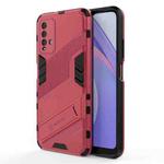 For Xiaomi Redmi Note 9 4G Punk Armor 2 in 1 PC + TPU Shockproof Case with Invisible Holder(Light Red)