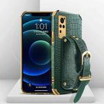 Electroplated TPU Crocodile Pattern Leather Case with Wrist Strap For vivo X60 Pro(Green)