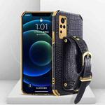 Electroplated TPU Crocodile Pattern Leather Case with Wrist Strap For vivo X60 Pro(Black)