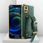Electroplated TPU Crocodile Pattern Leather Case with Wrist Strap For vivo Y52s 5G(Green)