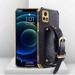 Electroplated TPU Crocodile Pattern Leather Case with Wrist Strap For vivo Y52s 5G(Black)