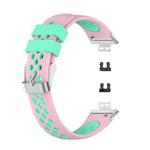 For Huawei Watch Fit 18mm Clasp Style Silicone Two-color Watch Band(Pink+Green)