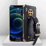 For Huawei Mate 30 Electroplated TPU Crocodile Pattern Leather Case with Wrist Strap(Black)