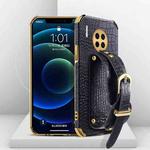 For Huawei Mate 30 Pro Electroplated TPU Crocodile Pattern Leather Case with Wrist Strap(Black)