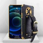For Huawei Mate 40 Electroplated TPU Crocodile Pattern Leather Case with Wrist Strap(Black)