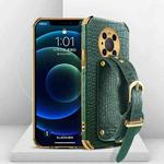 For Huawei Mate 40 Pro Plus Electroplated TPU Crocodile Pattern Leather Case with Wrist Strap(Green)