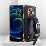 For Huawei Mate 40 Pro Plus Electroplated TPU Crocodile Pattern Leather Case with Wrist Strap(Black)