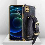 For Huawei Nova 8 Electroplated TPU Crocodile Pattern Leather Case with Wrist Strap(Black)