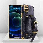 For Huawei Enjoy 20 Electroplated TPU Crocodile Pattern Leather Case with Wrist Strap(Black)