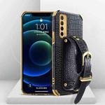 For Huawei Enjoy 20 SE Electroplated TPU Crocodile Pattern Leather Case with Wrist Strap(Black)