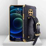 For Huawei Enjoy 20 Plus Electroplated TPU Crocodile Pattern Leather Case with Wrist Strap(Black)
