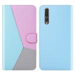 For Huawei P20 Pro Tricolor Stitching Horizontal Flip TPU + PU Leather Case with Holder & Card Slots & Wallet(Blue)