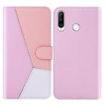 For Huawei P30 Lite Tricolor Stitching Horizontal Flip TPU + PU Leather Case with Holder & Card Slots & Wallet(Pink)