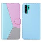 For Huawei P30 Pro Tricolor Stitching Horizontal Flip TPU + PU Leather Case with Holder & Card Slots & Wallet(Blue)