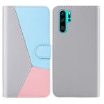 For Huawei P30 Pro Tricolor Stitching Horizontal Flip TPU + PU Leather Case with Holder & Card Slots & Wallet(Grey)