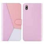 For Huawei Y5 (2019) Tricolor Stitching Horizontal Flip TPU + PU Leather Case with Holder & Card Slots & Wallet(Pink)