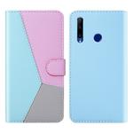 For Huawei Honor 10 Lite Tricolor Stitching Horizontal Flip TPU + PU Leather Case with Holder & Card Slots & Wallet(Blue)