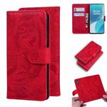 For OnePlus 9 Tiger Embossing Pattern Horizontal Flip Leather Case with Holder & Card Slots & Wallet(Red)