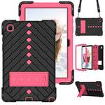 Shockproof Rhombus Robot PC + Silicone Protective Case with Holder & Shoulder Strap For Samsung Galaxy Tab A7 10.4 (2020)(Black+Rose Red)
