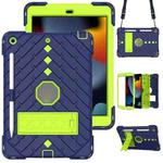 For iPad 10.2 2021 / 2020 / 2019 Shockproof Rhombus Robot PC + Silicone Protective Case with Holder & Shoulder Strap(Navy Blue+Yellow Green)