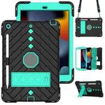 For iPad 10.2 2021 / 2020 / 2019 Shockproof Rhombus Robot PC + Silicone Protective Case with Holder & Shoulder Strap(Black+Mint Green)