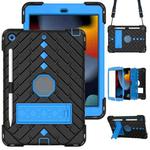 For iPad 10.2 2021 / 2020 / 2019 Shockproof Rhombus Robot PC + Silicone Protective Case with Holder & Shoulder Strap(Black+Blue)