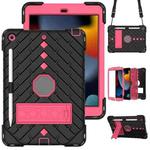 For iPad 10.2 2021 / 2020 / 2019 Shockproof Rhombus Robot PC + Silicone Protective Case with Holder & Shoulder Strap(Black+Rose Red)